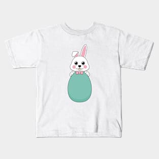 Cute White Bunny Holding Easter Egg Kids T-Shirt